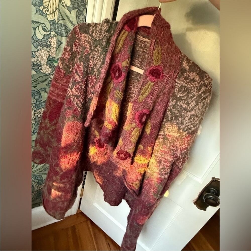Rare Free People Rose Meadow Embroidered Floral Open Front Sweater Cardigan M